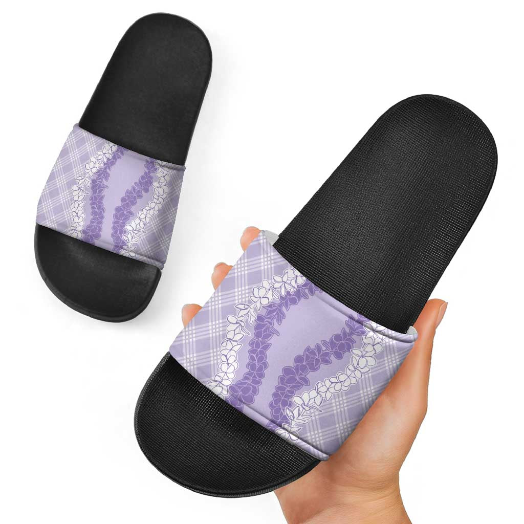 Hawaii Aloha Plumeria Lei Lavender Palaka Slide Sandals - Polynesian Pride