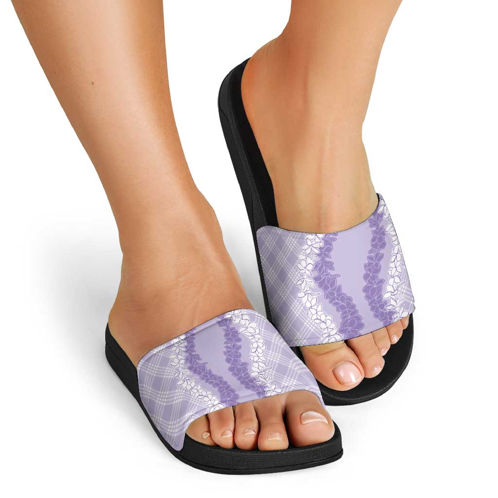 Hawaii Aloha Plumeria Lei Lavender Palaka Slide Sandals - Polynesian Pride