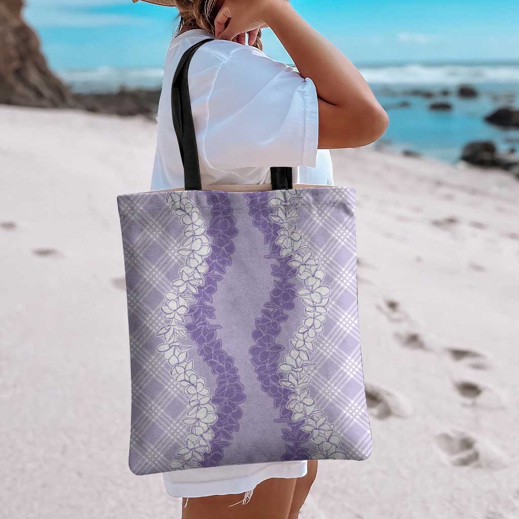 Hawaii Aloha Plumeria Lei Lavender Palaka Tote Bag - Polynesian Pride