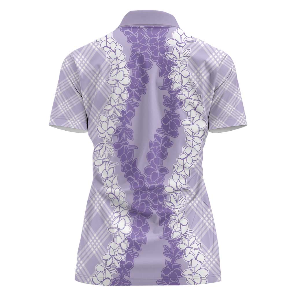 Hawaii Aloha Plumeria Lei Lavender Palaka Women Polo Shirt - Polynesian Pride