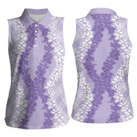Hawaii Aloha Plumeria Lei Lavender Palaka Women Sleeveless Polo Shirt - Polynesian Pride