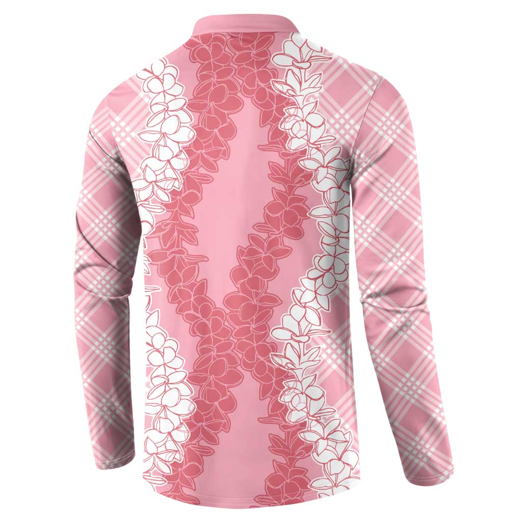 Hawaii Aloha Plumeria Lei Pink Palaka Button Sweatshirt - Polynesian Pride