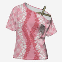Hawaii Aloha Plumeria Lei Pink Palaka Cross Shoulder Shirt - Polynesian Pride