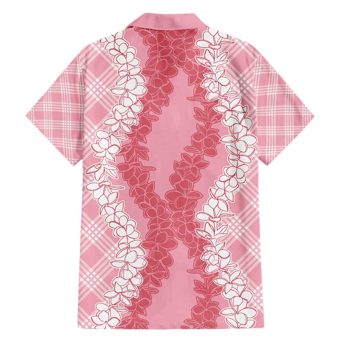 Hawaii Aloha Plumeria Lei Pink Palaka Family Matching Off The Shoulder Long Sleeve Dress and Hawaiian Shirt - Polynesian Pride