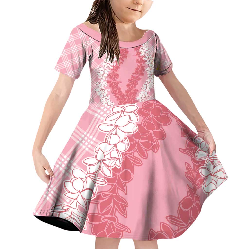 Hawaii Aloha Plumeria Lei Pink Palaka Family Matching Off Shoulder Short Dress and Hawaiian Shirt - Polynesian Pride