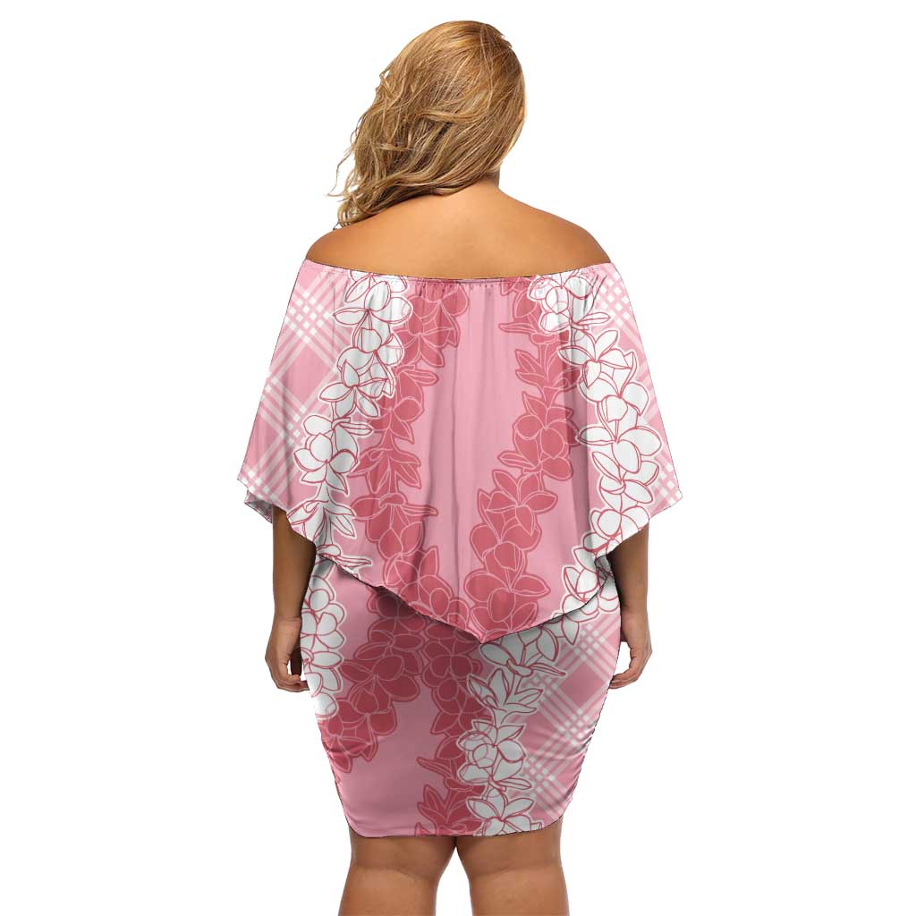 Hawaii Aloha Plumeria Lei Pink Palaka Family Matching Off Shoulder Short Dress and Hawaiian Shirt - Polynesian Pride