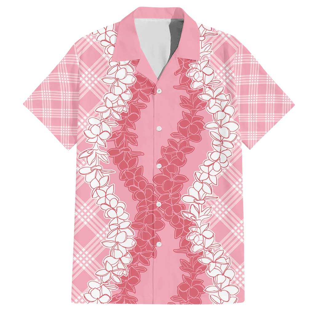 Hawaii Aloha Plumeria Lei Pink Palaka Family Matching Short Sleeve Bodycon Dress and Hawaiian Shirt - Polynesian Pride