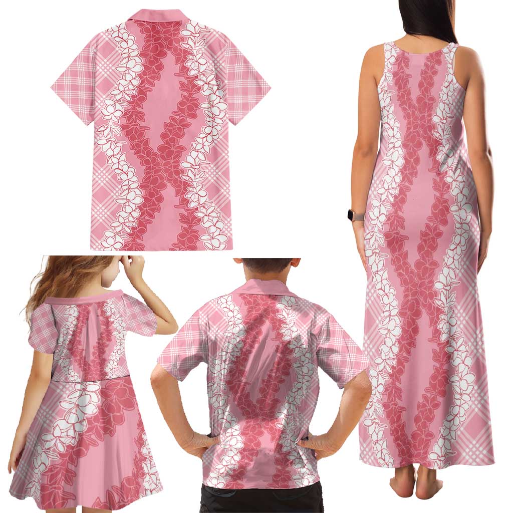 Hawaii Aloha Plumeria Lei Pink Palaka Family Matching Tank Maxi Dress and Hawaiian Shirt - Polynesian Pride
