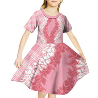 Hawaii Aloha Plumeria Lei Pink Palaka Kid Short Sleeve Dress - Polynesian Pride