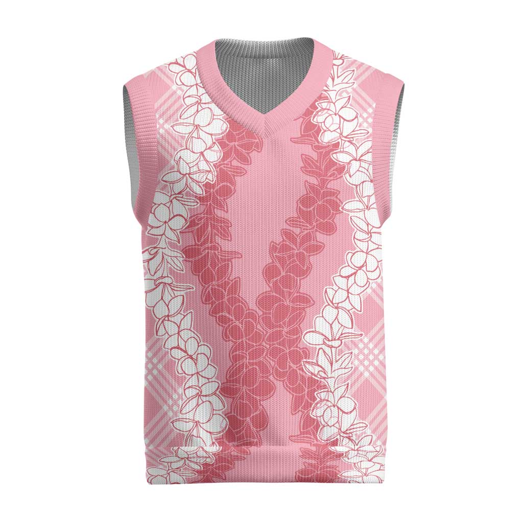 Hawaii Aloha Plumeria Lei Pink Palaka Christmas Knitted V-Neck Vest - Polynesian Pride