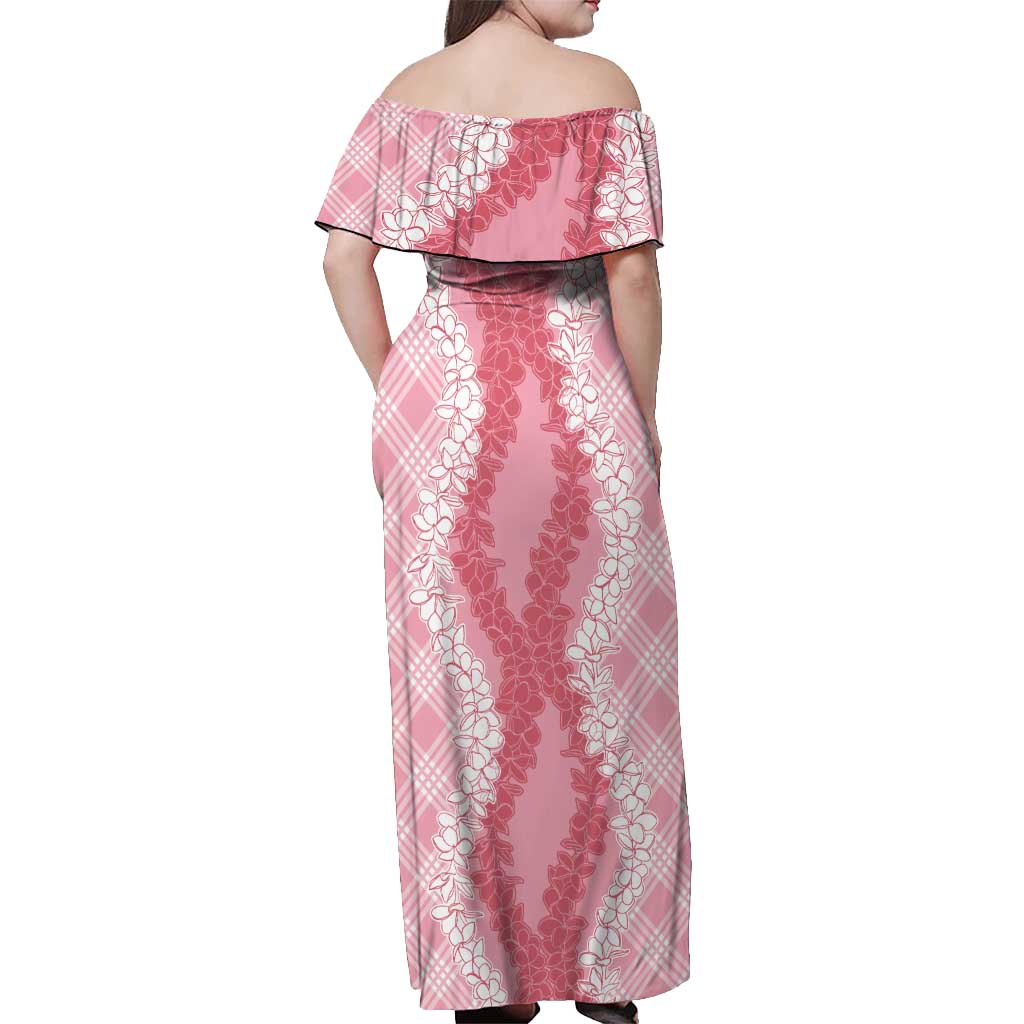 Hawaii Aloha Plumeria Lei Pink Palaka Off Shoulder Maxi Dress - Polynesian Pride