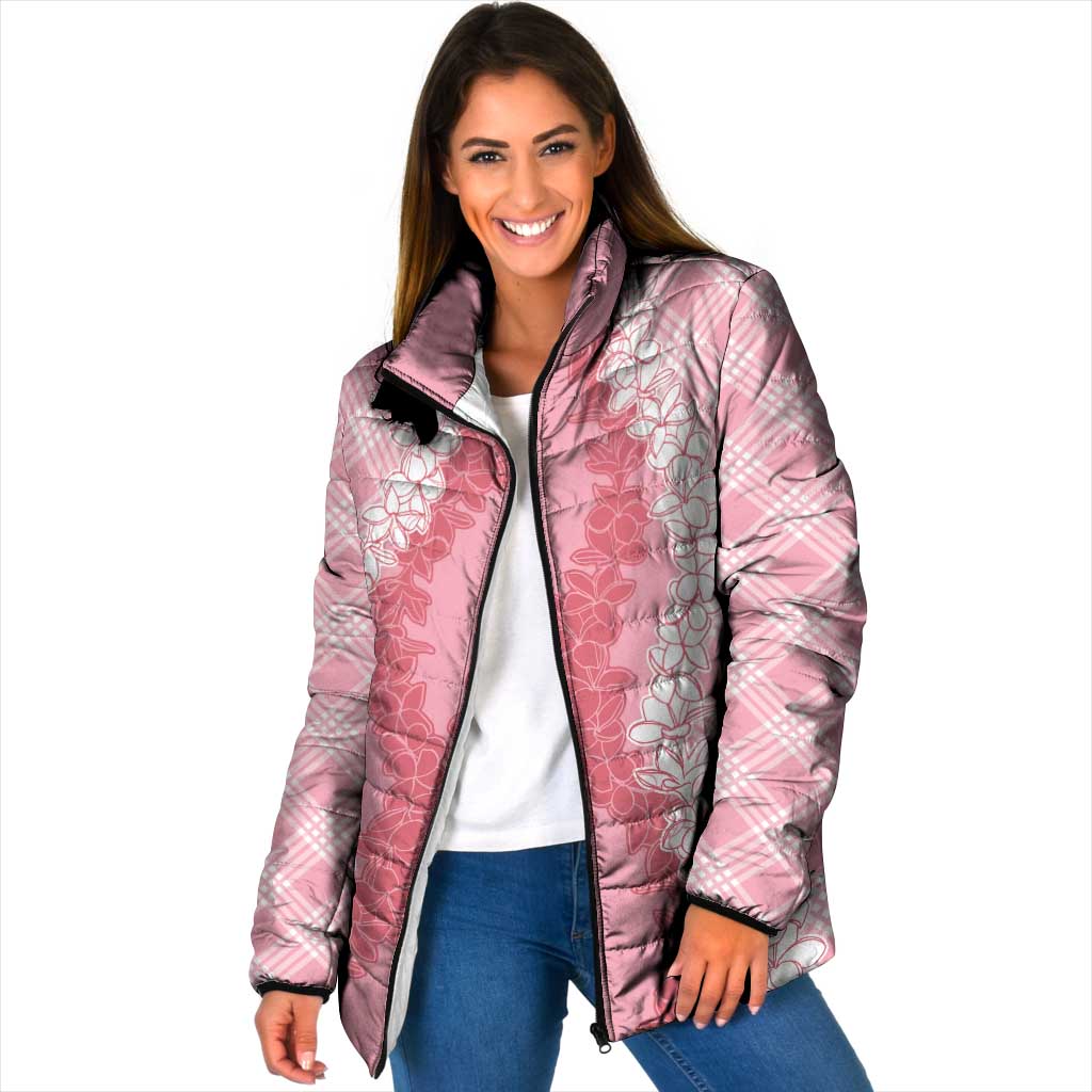 Hawaii Aloha Plumeria Lei Pink Palaka Padded Jacket - Polynesian Pride