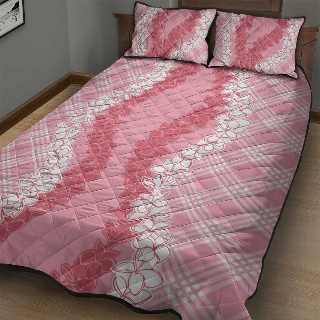 Hawaii Aloha Plumeria Lei Pink Palaka Quilt Bed Set - Polynesian Pride