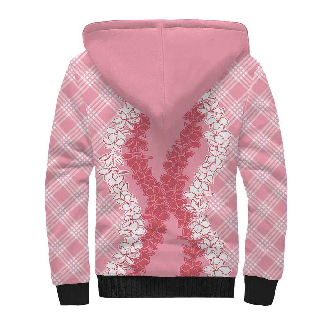 Hawaii Aloha Plumeria Lei Pink Palaka Sherpa Hoodie - Polynesian Pride
