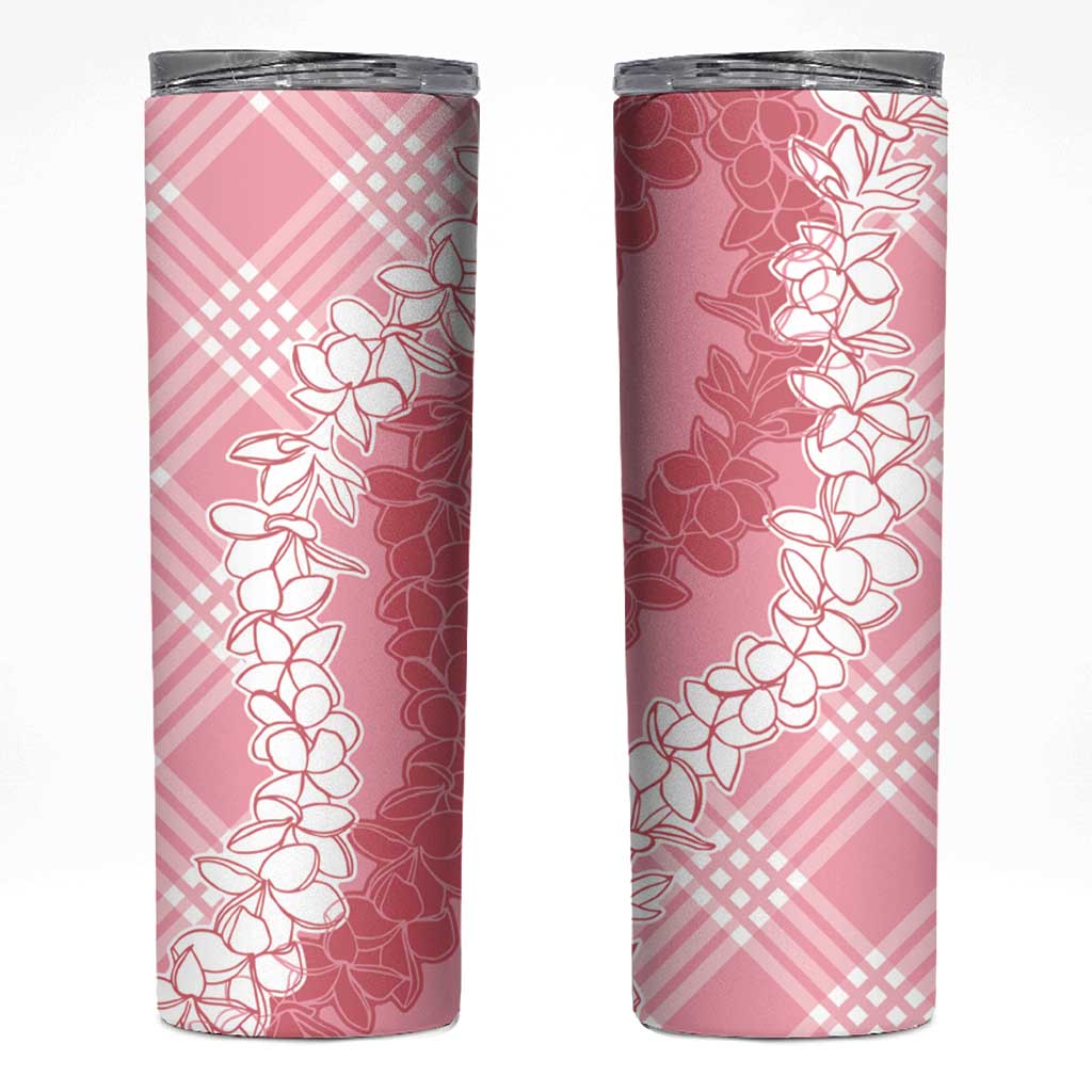 Hawaii Aloha Plumeria Lei Pink Palaka Skinny Tumbler - Polynesian Pride