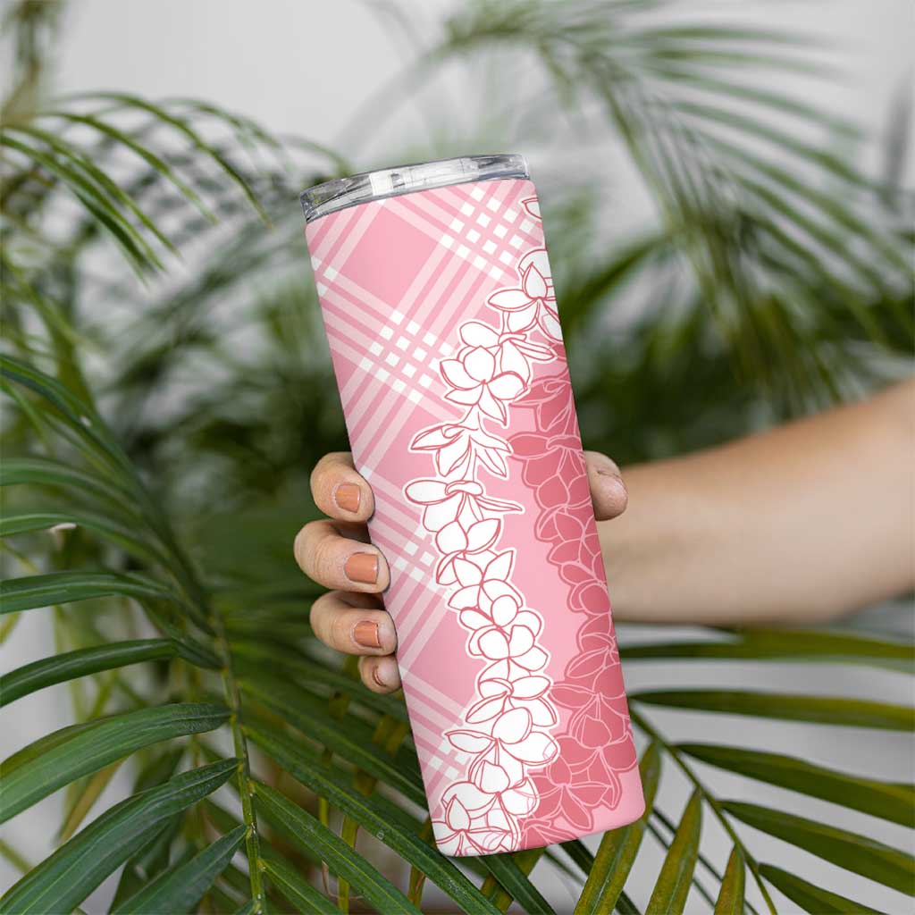 Hawaii Aloha Plumeria Lei Pink Palaka Skinny Tumbler - Polynesian Pride
