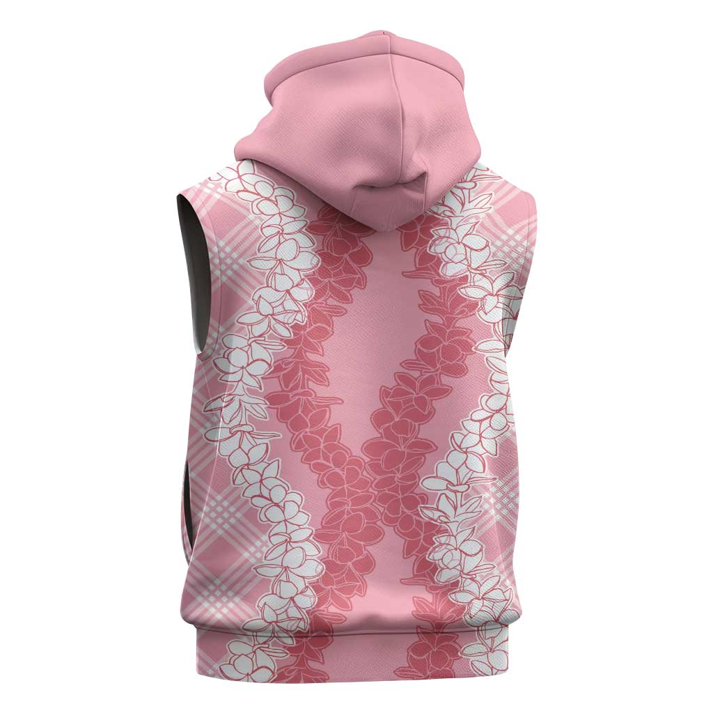 Hawaii Aloha Plumeria Lei Pink Palaka Sleeveless Hoodie - Polynesian Pride