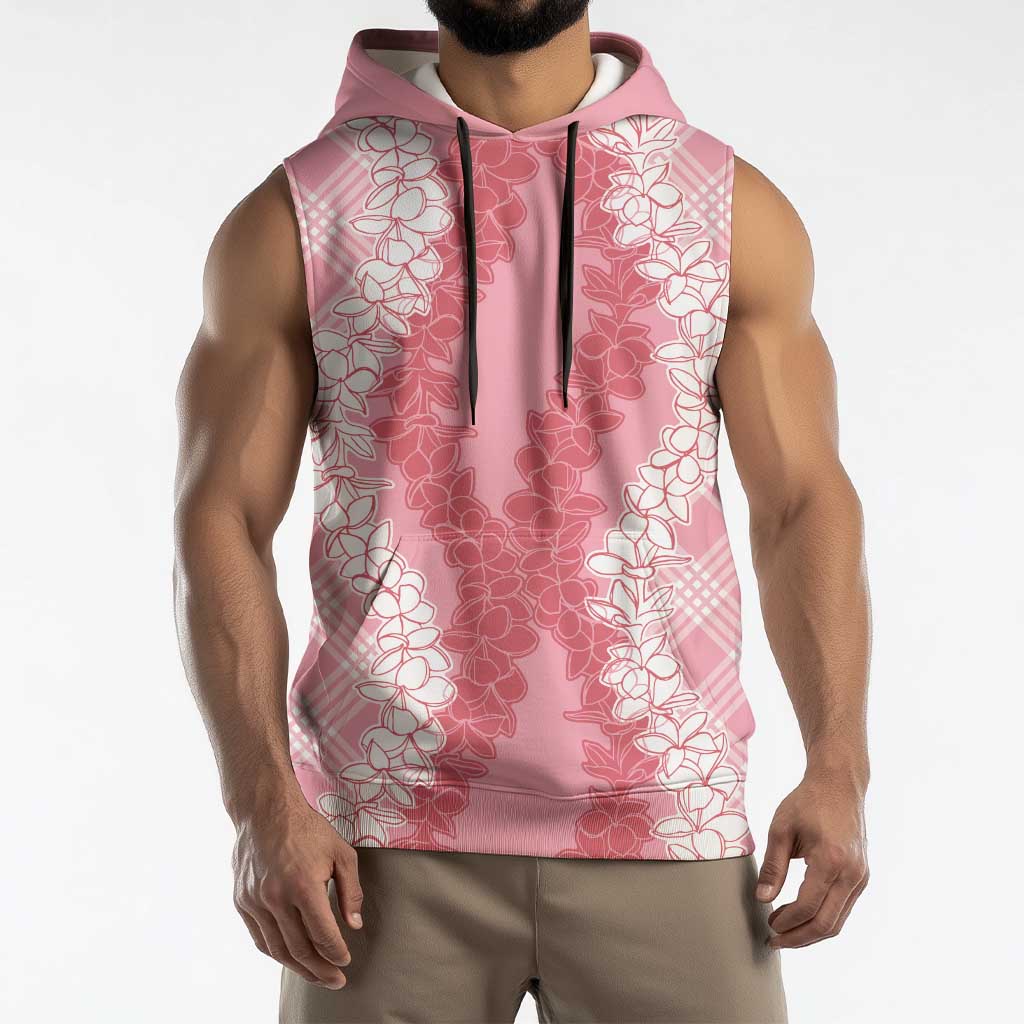 Hawaii Aloha Plumeria Lei Pink Palaka Sleeveless Hoodie - Polynesian Pride