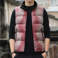 Hawaii Aloha Plumeria Lei Pink Palaka Sleeveless Puffer Jacket - Polynesian Pride