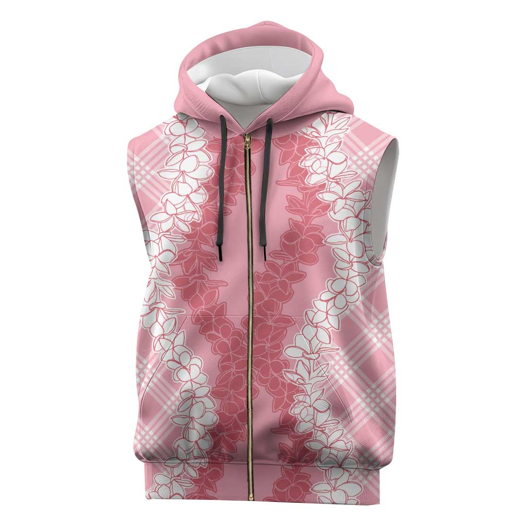 Hawaii Aloha Plumeria Lei Pink Palaka Sleeveless Zip Hoodie - Polynesian Pride