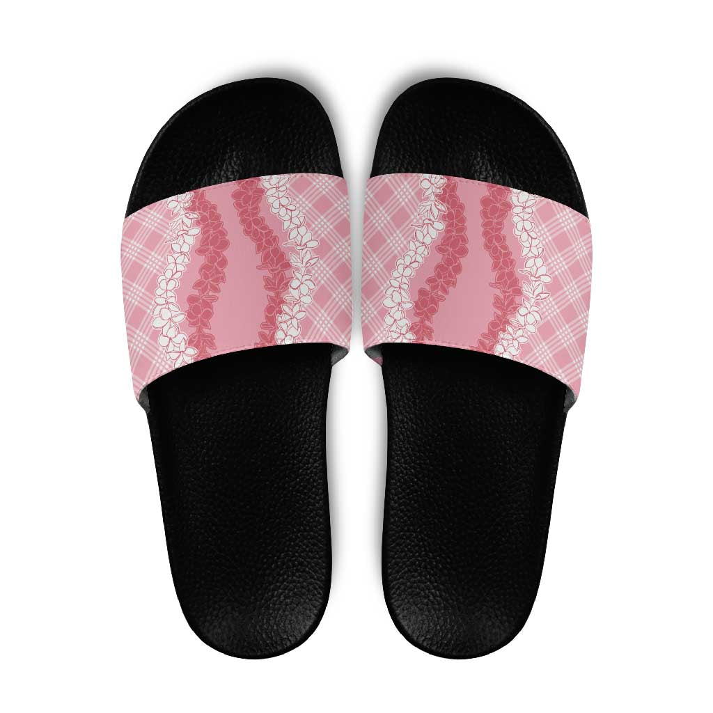 Hawaii Aloha Plumeria Lei Pink Palaka Slide Sandals - Polynesian Pride