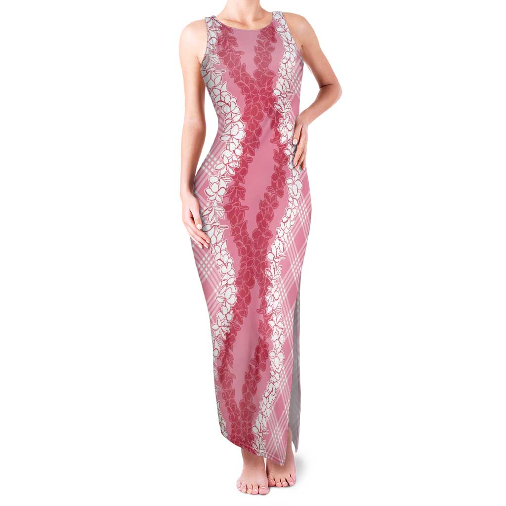 Hawaii Aloha Plumeria Lei Pink Palaka Tank Maxi Dress - Polynesian Pride
