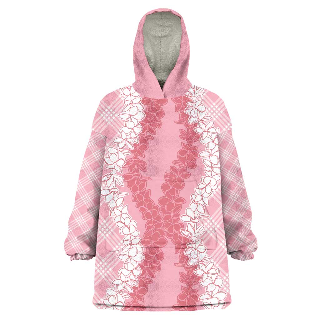 Hawaii Aloha Plumeria Lei Pink Palaka Wearable Blanket Hoodie - Polynesian Pride