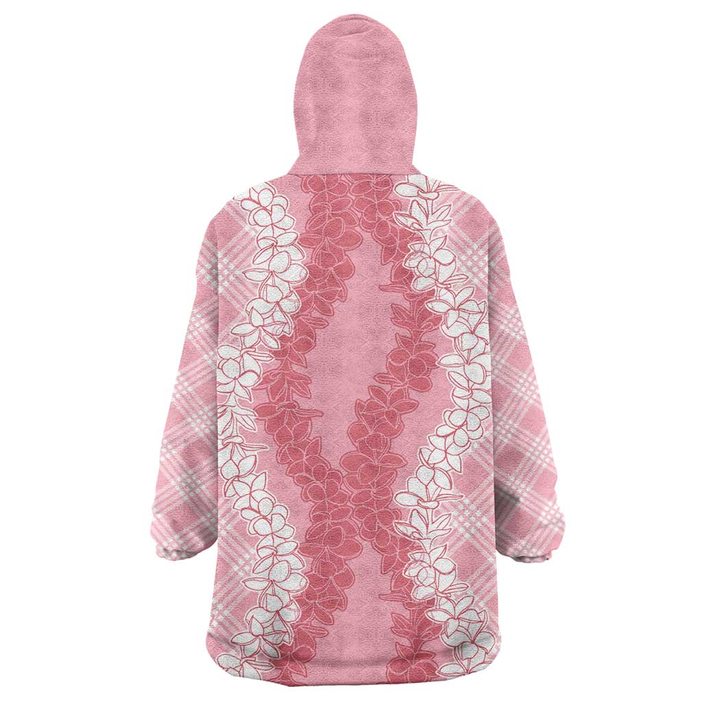 Hawaii Aloha Plumeria Lei Pink Palaka Wearable Blanket Hoodie - Polynesian Pride