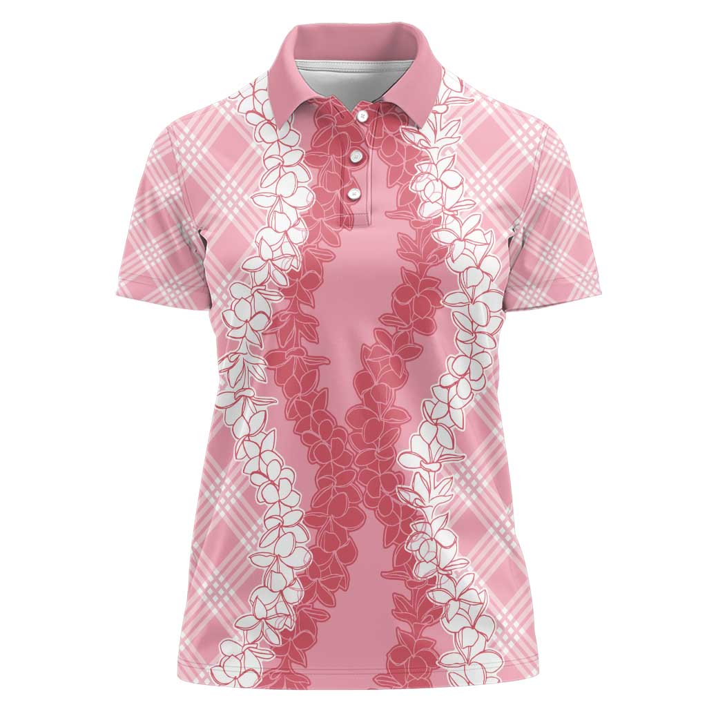 Hawaii Aloha Plumeria Lei Pink Palaka Women Polo Shirt - Polynesian Pride