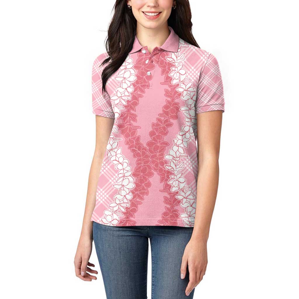 Hawaii Aloha Plumeria Lei Pink Palaka Women Polo Shirt - Polynesian Pride