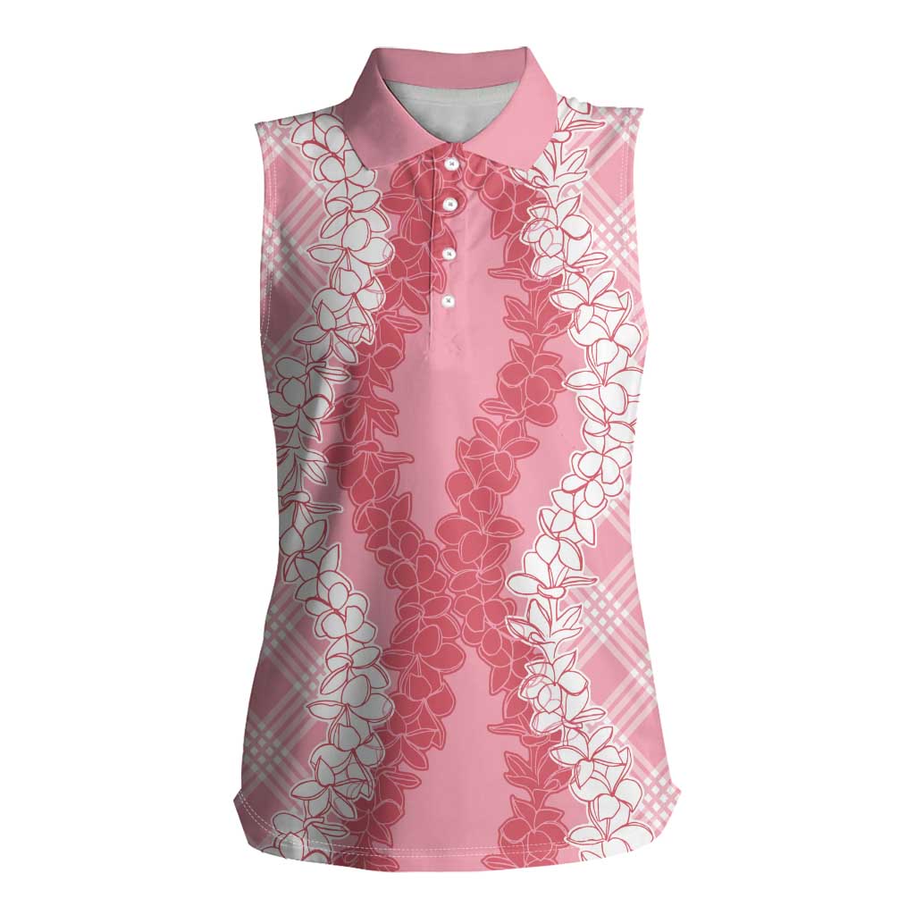 Hawaii Aloha Plumeria Lei Pink Palaka Women Sleeveless Polo Shirt - Polynesian Pride