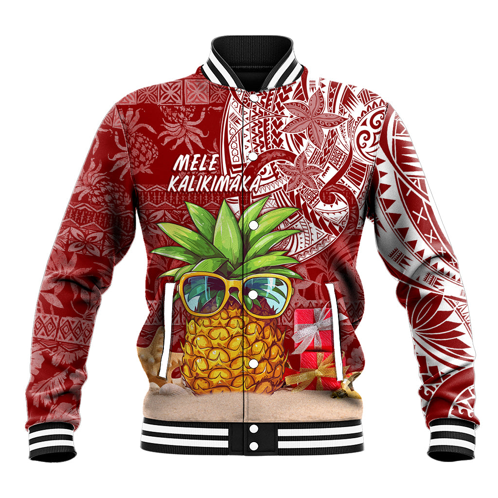 Mele Kalikimaka Hawaii Christmas Baseball Jacket Pineapple Party LT7 Unisex Red - Polynesian Pride