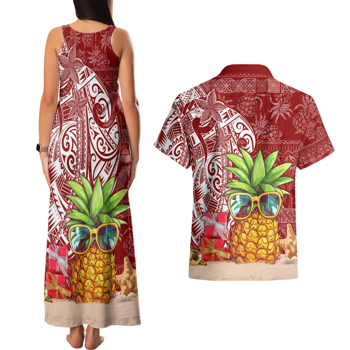 Mele Kalikimaka Hawaii Christmas Couples Matching Tank Maxi Dress and Hawaiian Shirt Pineapple Party LT7 - Polynesian Pride