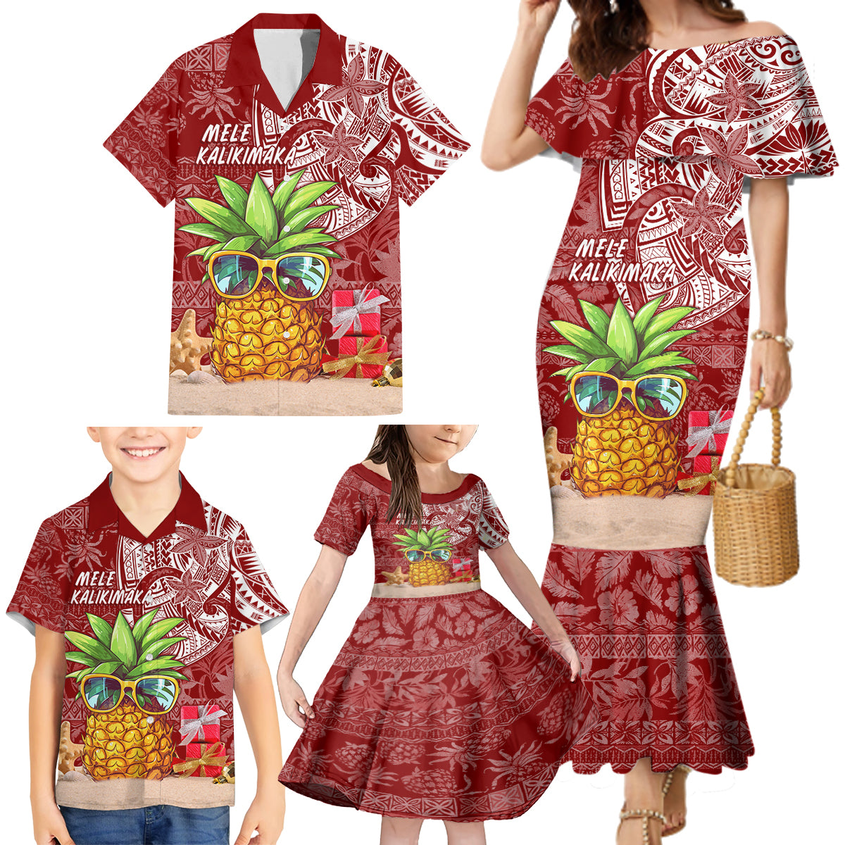 Mele Kalikimaka Hawaii Christmas Family Matching Mermaid Dress and Hawaiian Shirt Pineapple Party LT7 - Polynesian Pride