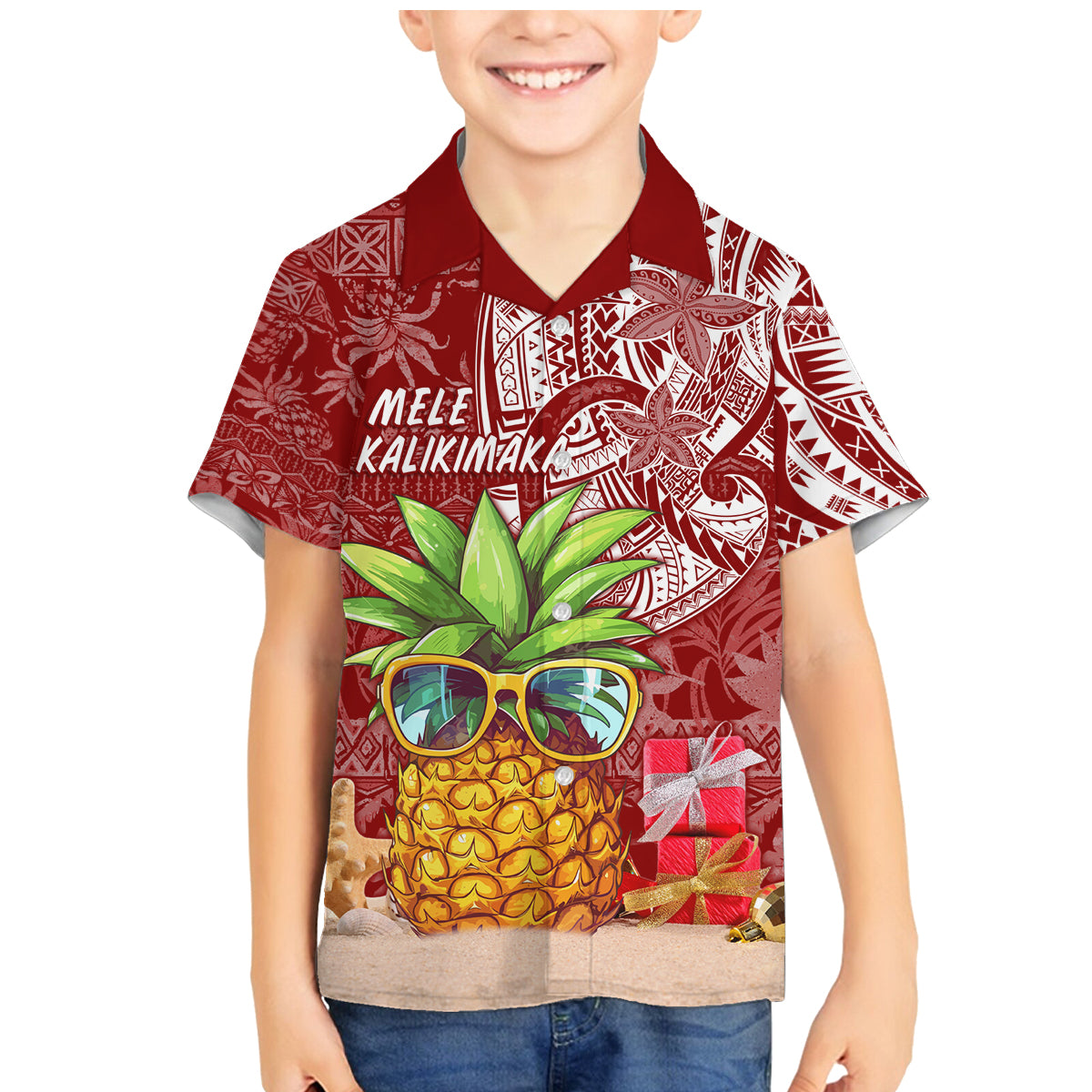Mele Kalikimaka Hawaii Christmas Family Matching Mermaid Dress and Hawaiian Shirt Pineapple Party LT7 Son's Shirt Red - Polynesian Pride