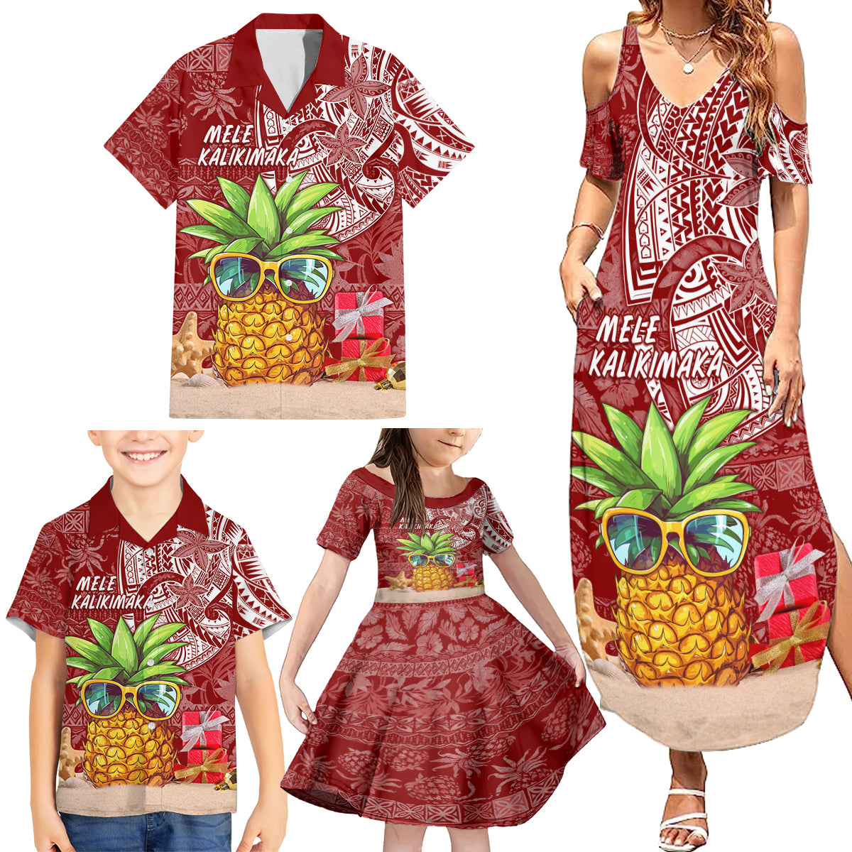 Mele Kalikimaka Hawaii Christmas Family Matching Summer Maxi Dress and Hawaiian Shirt Pineapple Party LT7 - Polynesian Pride