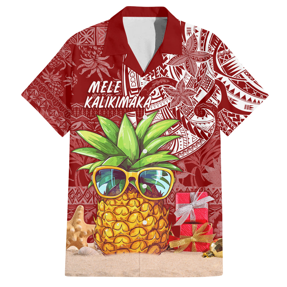 Mele Kalikimaka Hawaii Christmas Family Matching Summer Maxi Dress and Hawaiian Shirt Pineapple Party LT7 Dad's Shirt - Short Sleeve Red - Polynesian Pride