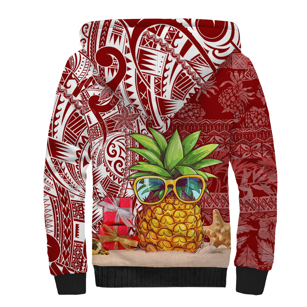 Mele Kalikimaka Hawaii Christmas Sherpa Hoodie Pineapple Party LT7 - Polynesian Pride