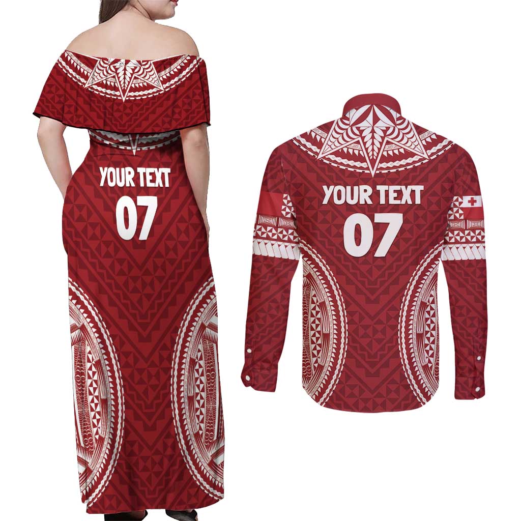 Personalized Mate Maa Tonga Rugby Couples Matching Off Shoulder Maxi Dress and Long Sleeve Button Shirt Ofa Atu Tonga