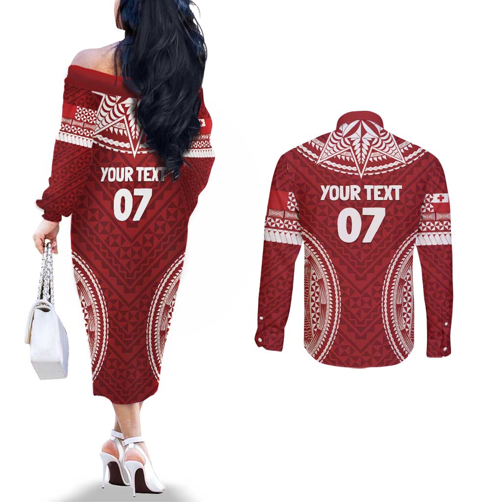 Personalized Mate Maa Tonga Rugby Couples Matching Off The Shoulder Long Sleeve Dress and Long Sleeve Button Shirt Ofa Atu Tonga