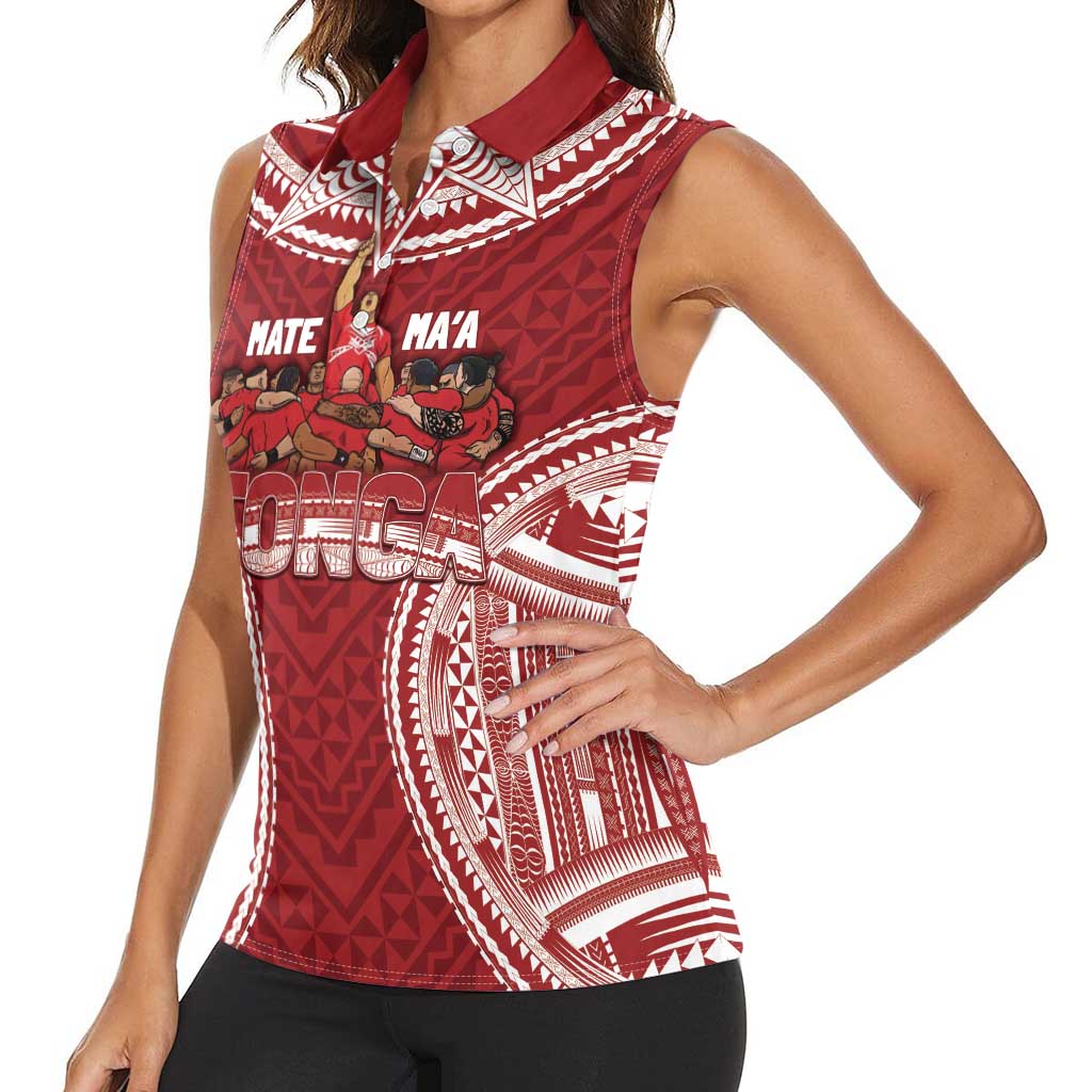 Personalized Mate Maa Tonga Rugby Women Sleeveless Polo Shirt Ofa Atu Tonga