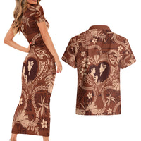 Hawaii Plumeria Couples Matching Short Sleeve Bodycon Dress and Hawaiian Shirt Hau'oli la Makuahine Sunburned LT7 - Polynesian Pride