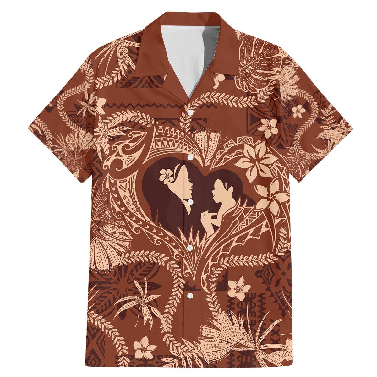 Hawaii Plumeria Family Matching Mermaid Dress and Hawaiian Shirt Hau'oli la Makuahine Sunburned LT7 Dad's Shirt - Short Sleeve Brown - Polynesian Pride