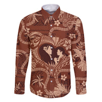 Hawaii Plumeria Family Matching Mermaid Dress and Hawaiian Shirt Hau'oli la Makuahine Sunburned LT7 Dad's Shirt - Long Sleeve Brown - Polynesian Pride