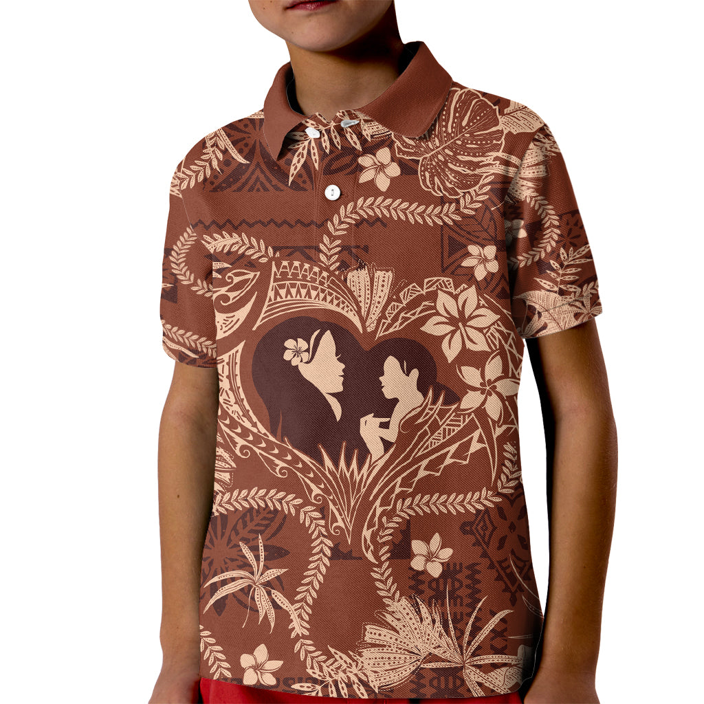 Hawaii Plumeria Kid Polo Shirt Hau'oli la Makuahine Sunburned LT7 Kid Brown - Polynesian Pride