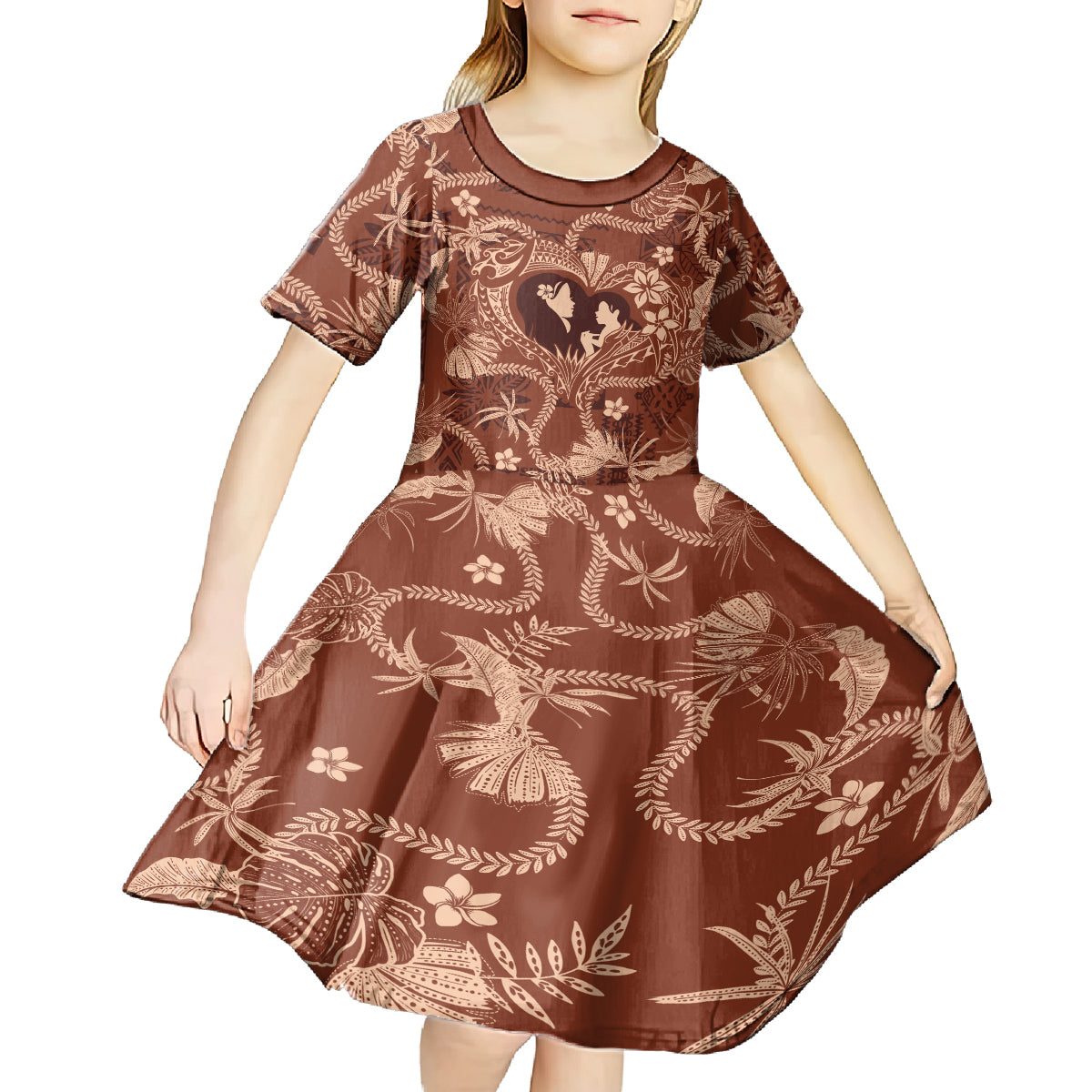 Hawaii Plumeria Kid Short Sleeve Dress Hau'oli la Makuahine Sunburned LT7 - Polynesian Pride