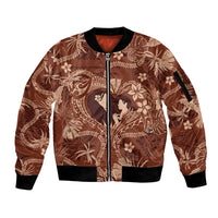 Hawaii Plumeria Sleeve Zip Bomber Jacket Hau'oli la Makuahine Sunburned LT7 Unisex Brown - Polynesian Pride