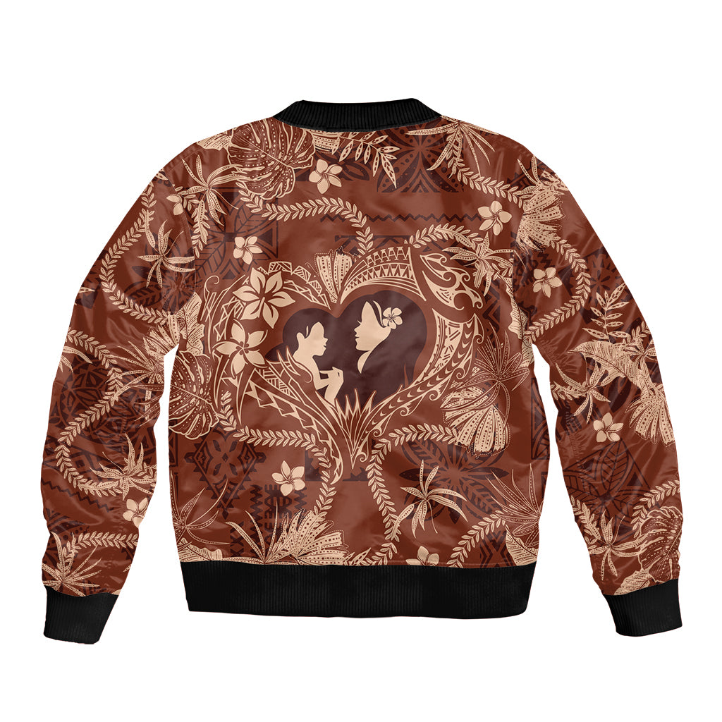 Hawaii Plumeria Sleeve Zip Bomber Jacket Hau'oli la Makuahine Sunburned LT7 - Polynesian Pride
