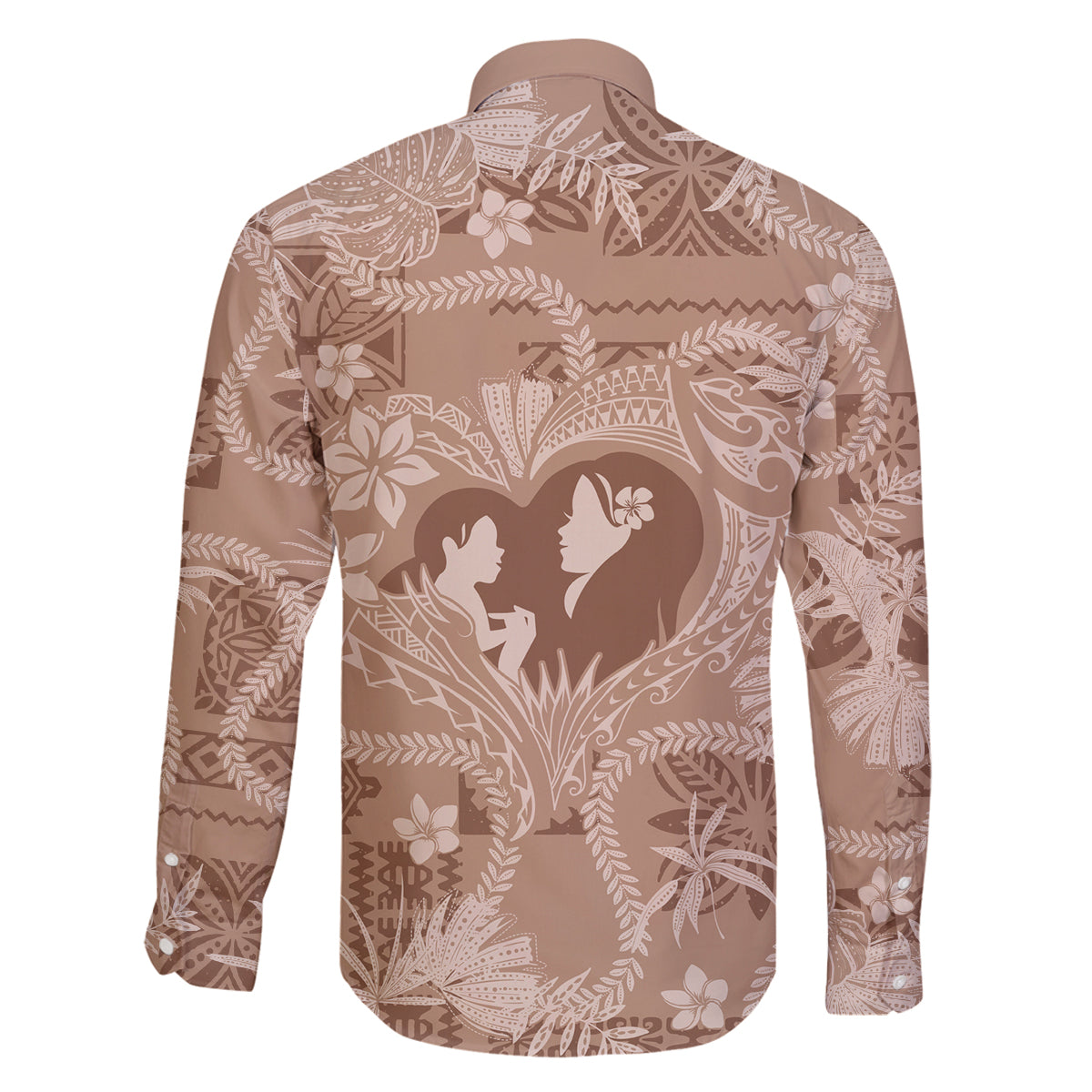 Hawaii Plumeria Family Matching Off The Shoulder Long Sleeve Dress and Hawaiian Shirt Hau'oli la Makuahine Beige LT7 - Polynesian Pride