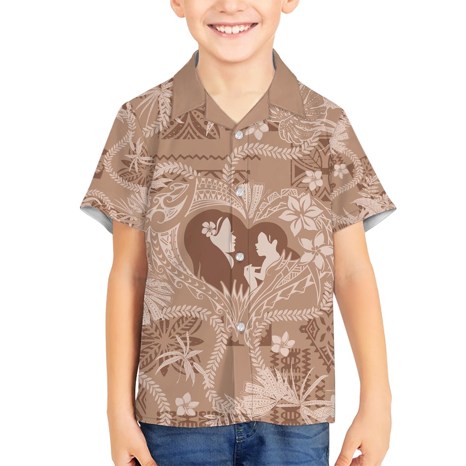 Hawaii Plumeria Kid Hawaiian Shirt Hau'oli la Makuahine Beige LT7 Kid Beige - Polynesian Pride